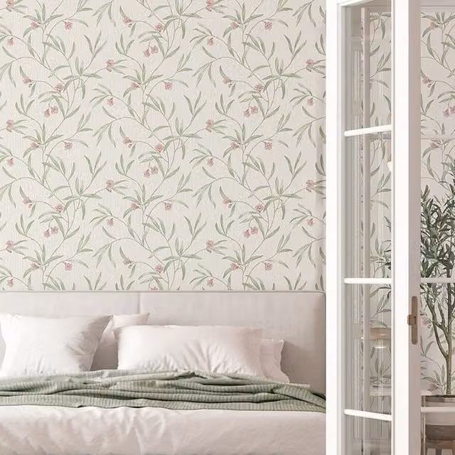 Belgravia Decor Tiffany Floral Botanical Oriental Textured Wallpaper in Purple
