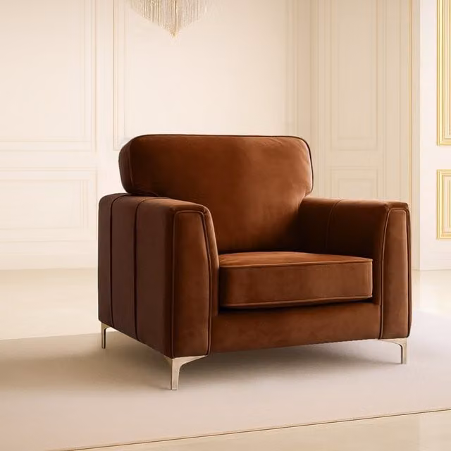 Somnior Beds Ltd Modern Orange Velvet Armchair with Solid Wood Frame