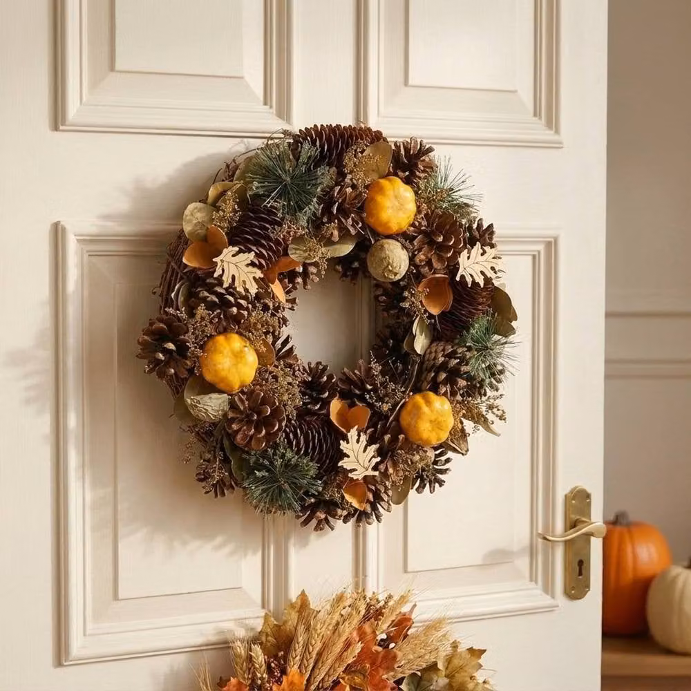 Garden Greatness Decorative Autumn Harvest Pumpkin Wreath in Multicolour Orange and Yellow, Diameter: 30 cm – 2