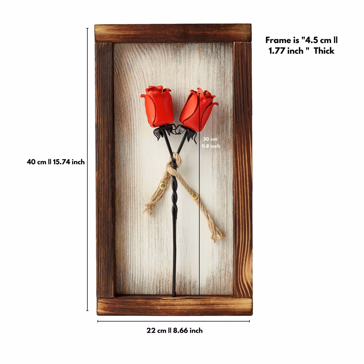 Novecrafto Mountable Rectangular Wooden Frame with Red Forged Iron Roses – 3