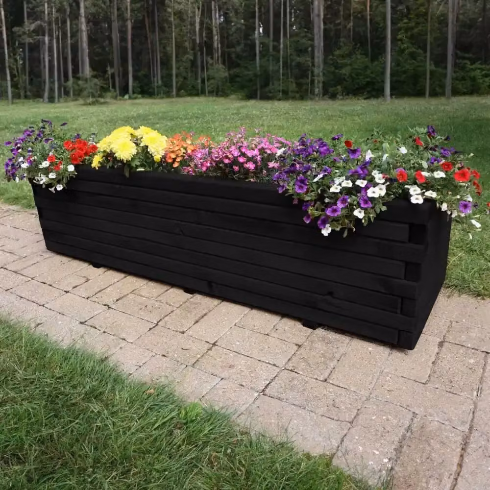 Access Garden Products Pine Raised Trough Planter in Black, W: 200 cm, D: 40 cm, H: 40 cm – 7