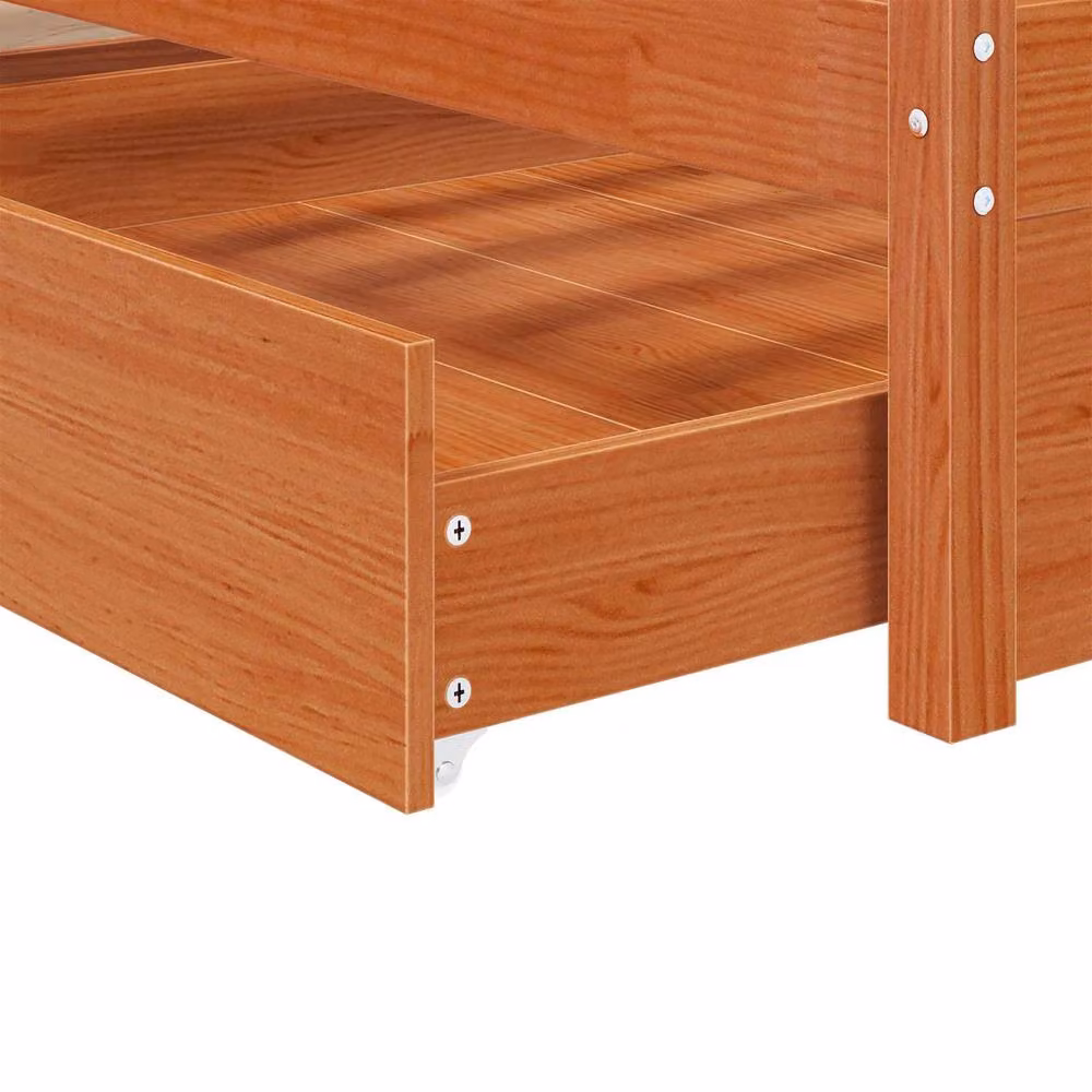 Berkfield Home 3-Piece Wax Brown Pine Wood Bed Frame with Storage Drawers, W/D/H: 90 x 200 cm – 3