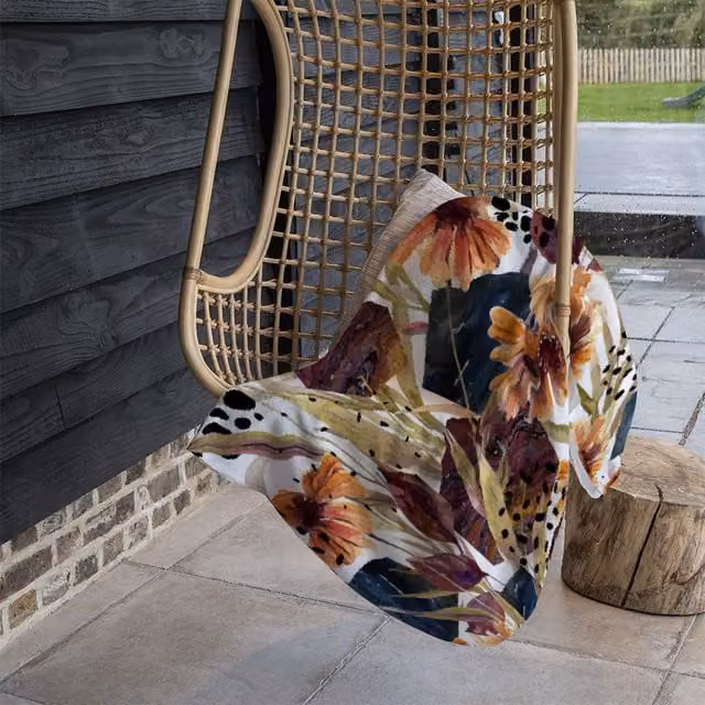 Benjamin Tate Design Autumn Geometric Floral Fleece Blanket in Orange, Beige and Multicolour, W/D/H: 120 x 150 cm