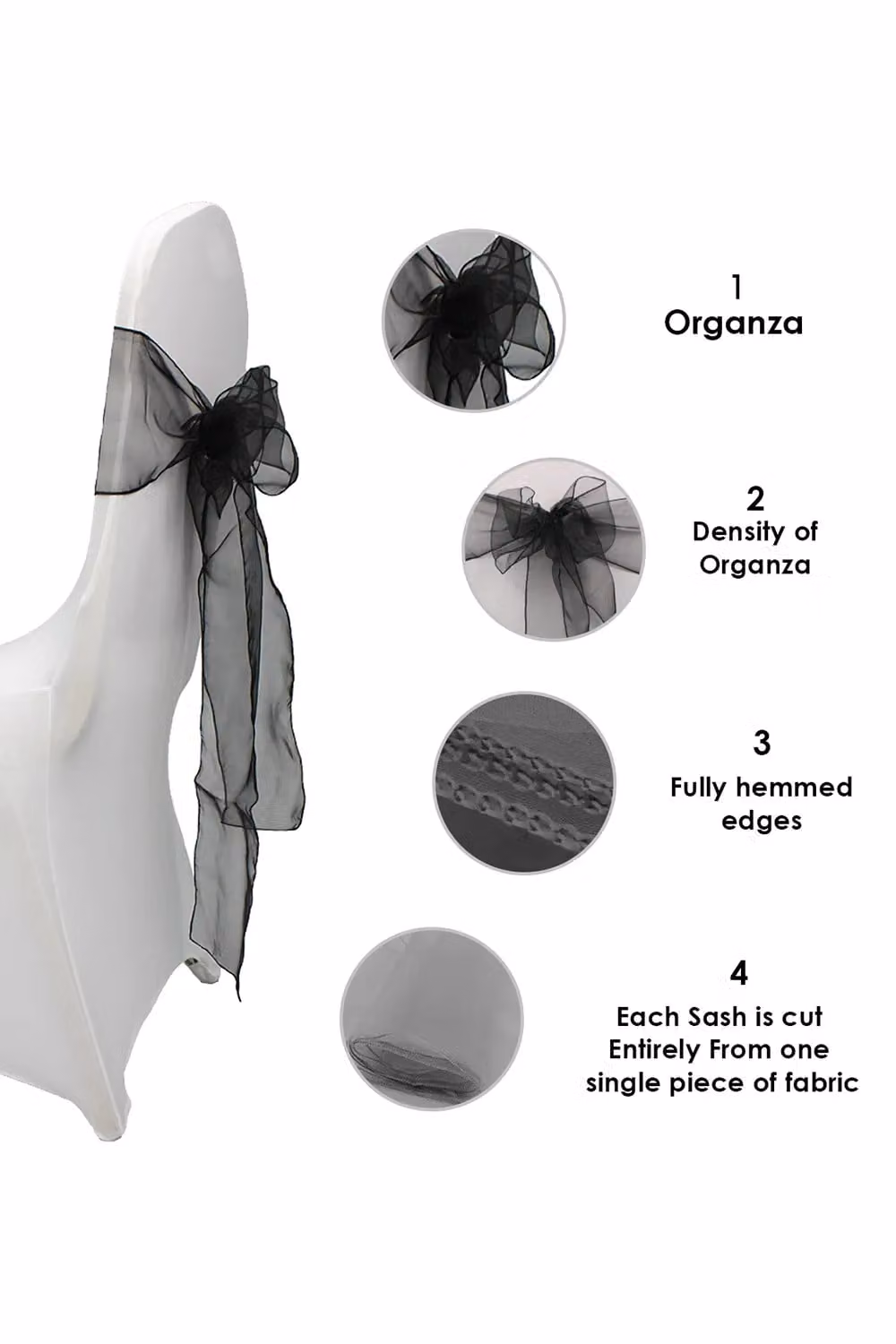 Neel Blue Set of 25 Black Organza Sashes for Party Decoration, W: 17 cm, L: 280 cm – 3