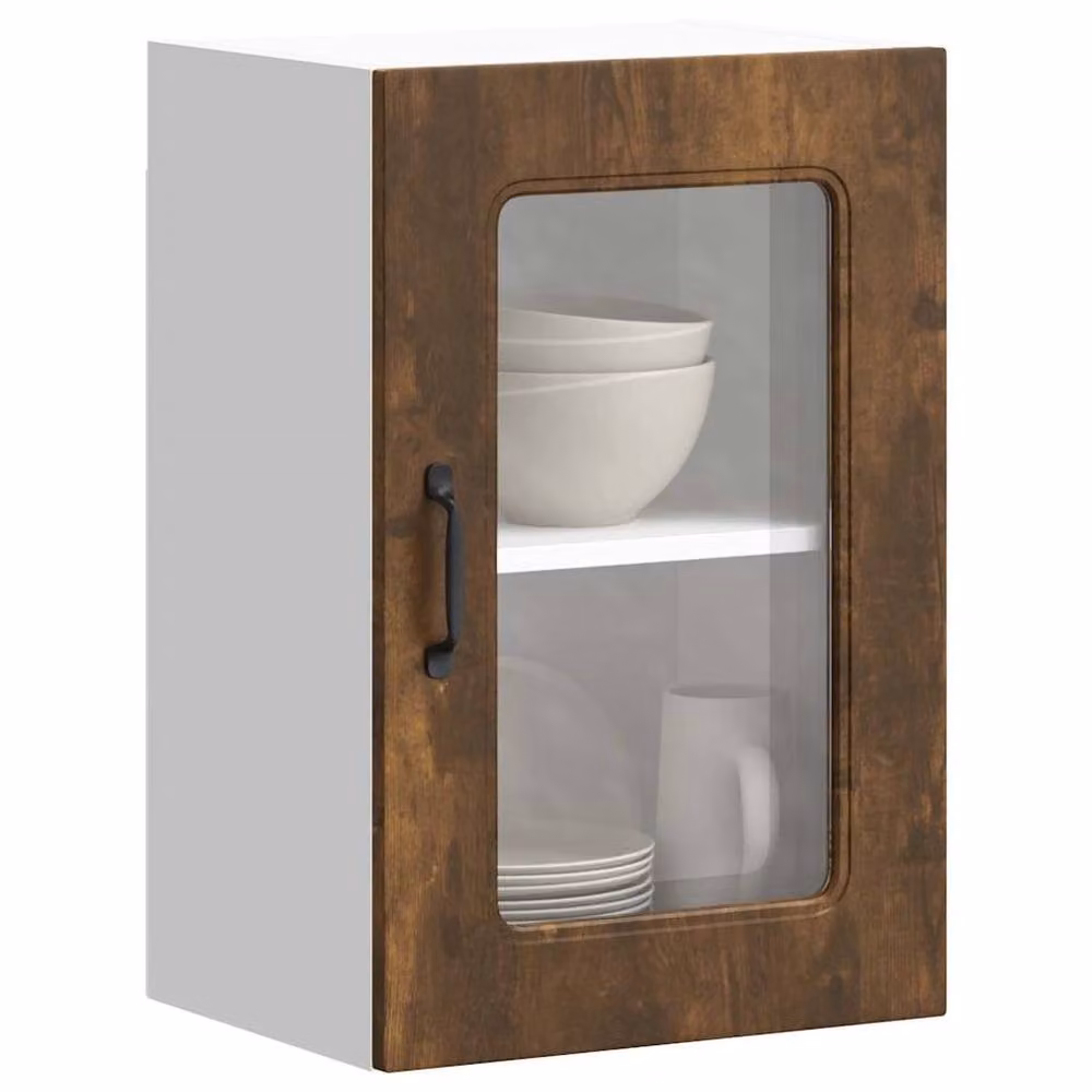 Berkfield Home Kalmar Wall Mounted Kitchen Cabinet with Glass Doors in Smoked Oak Brown, W/D/H: 60 x 31 x 40 cm – 2