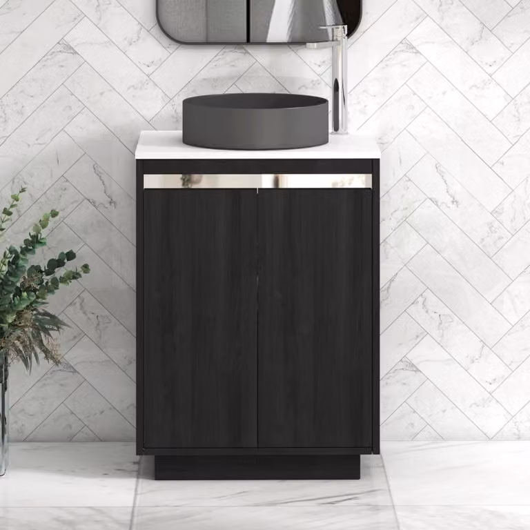 Royal Bathrooms Orion 600mm Hale Black and White Floor Standing Vanity Unit with 2 Soft Close Doors and Art Round Basin