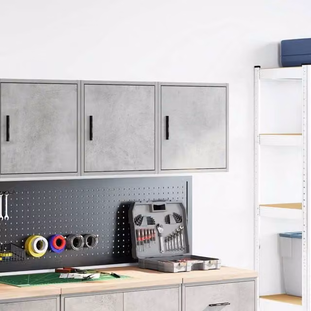 Berkfield Home Durable Garage Wall Cabinets, 2 Piece Set in Concrete Grey Engineered Wood, W/D/H: 41.0 x 30.0 x 40.0 cm