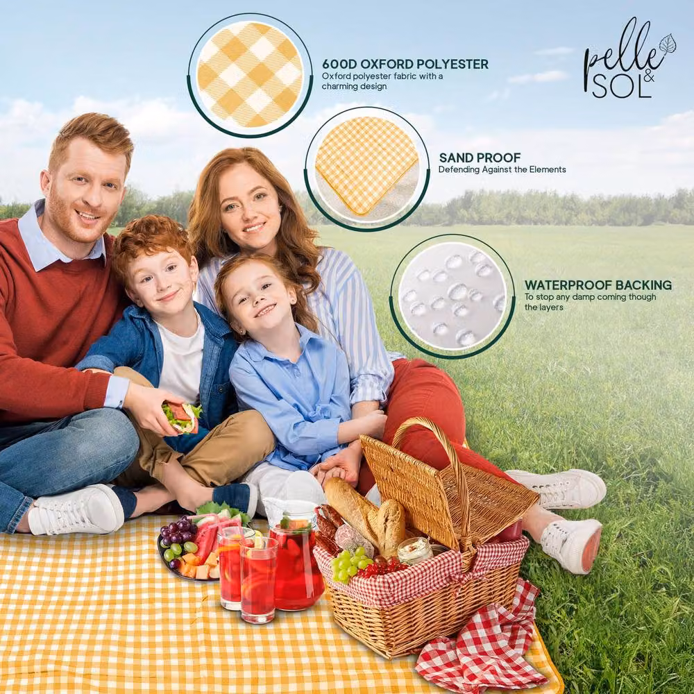 Pelle & Sol Foldable Waterproof Picnic Blanket in Blue and Yellow – 2