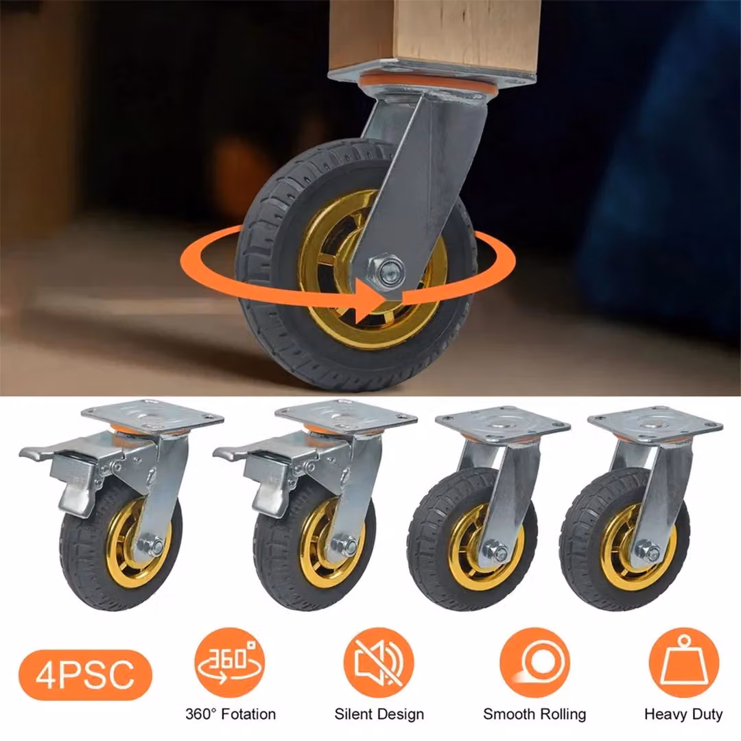 SPETLEK 4-Pack 6 Inch Swivel Caster Wheels in Black with 2 Brakes and 1000kg Load Capacity – 6