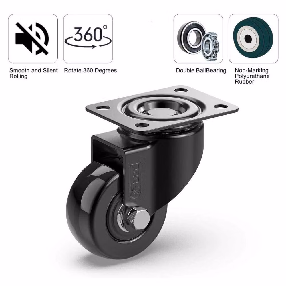 FLAVORA Set of 4 Heavy Duty Black Swivel Castor Wheels with Steel Plate, 50 mm Diameter, 200 kg Capacity – 4