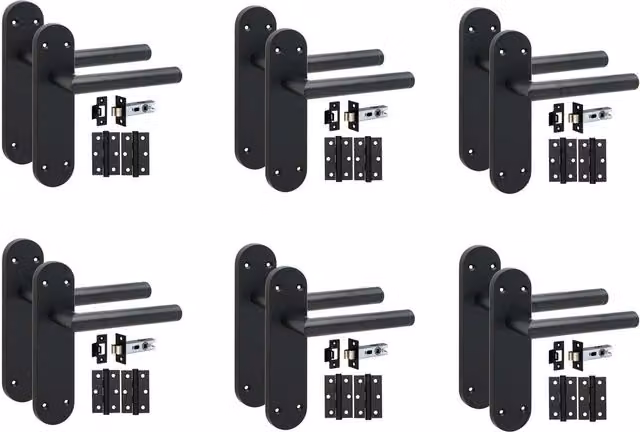 Golden Grace Victorian Mitred Door Handle Set with Latch in Matt Black, 6 Pairs – 4