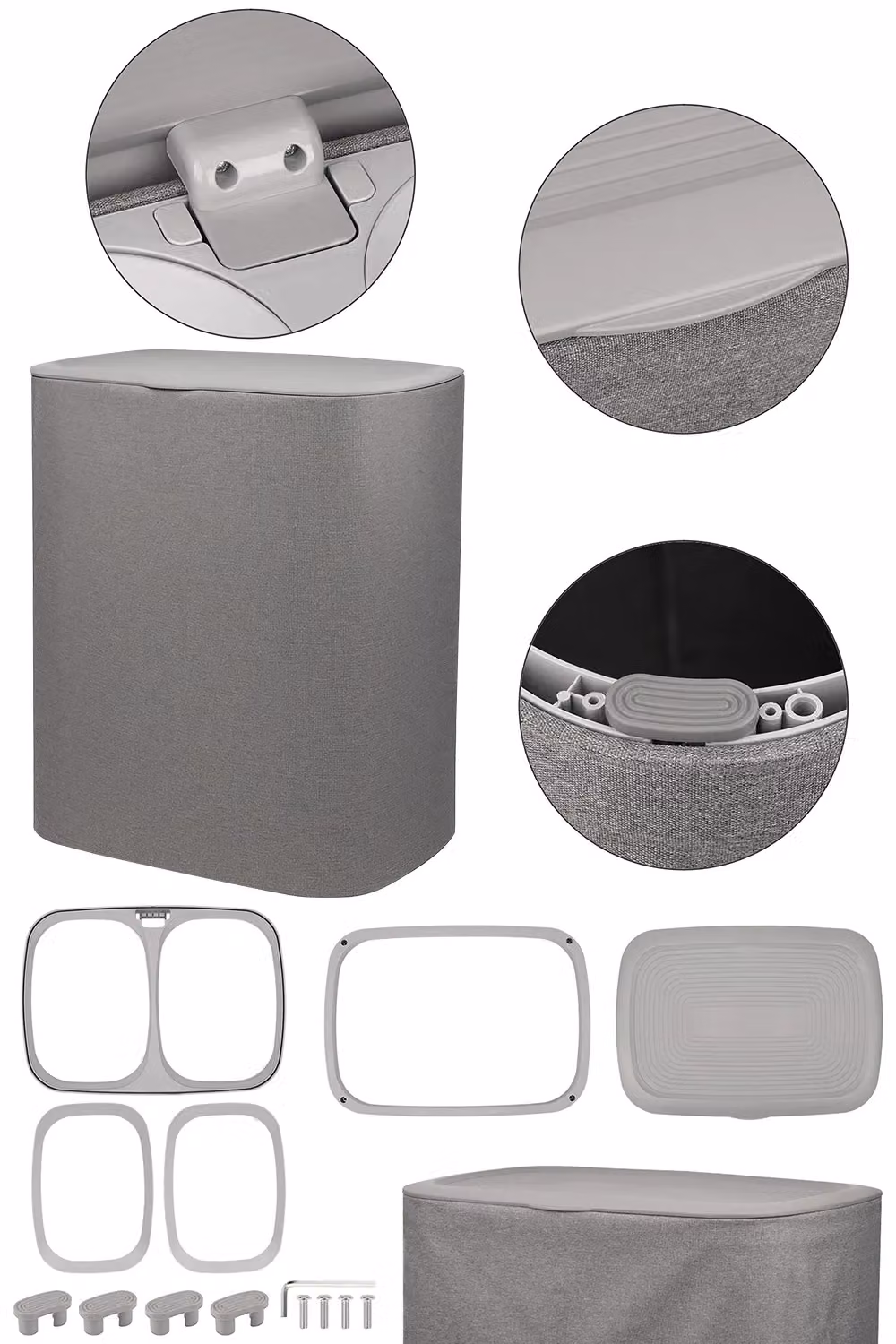 Neel Blue 90L Large Laundry Basket with Dual-Compartment, Lid and Handles in Grey – 5