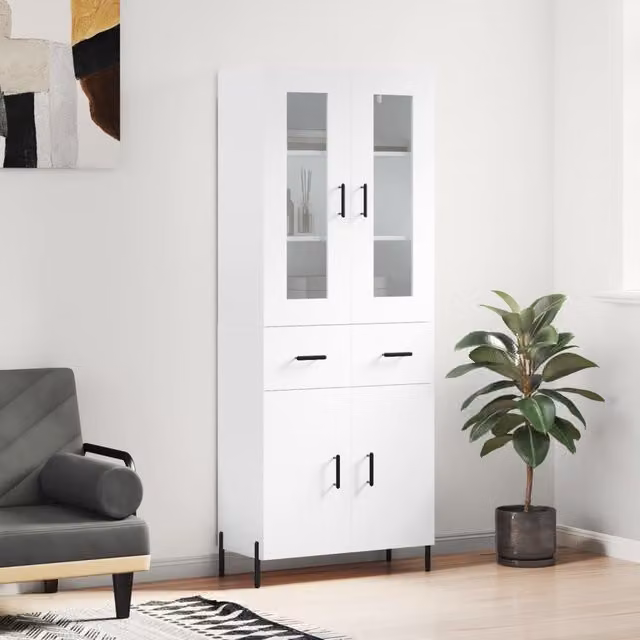 Berkfield Home Modern White Highboard with Internal Shelves, W/D/H: 69.5 x 34 x 180 cm – 1