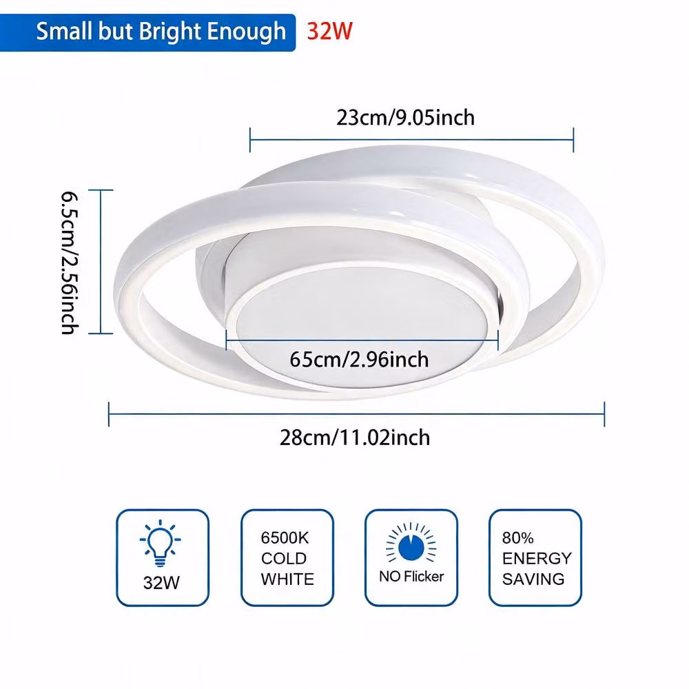 Goeco Modern Round LED Ceiling Light, White, 32W, 6500K Cool White, Dia: 28 cm – 4