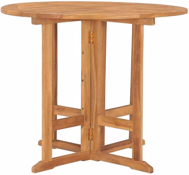 Berkfield Home Durable Folding Garden Dining Table in Brown Solid Teak Wood, Diameter: 90 cm, Height: 75 cm