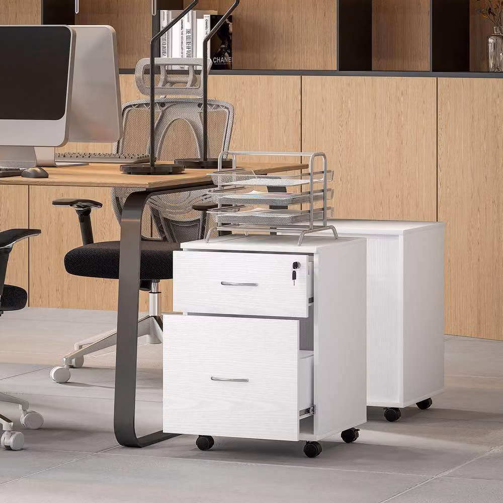 STILVORA Two Drawer Filing Cabinet with Castors, White – 7