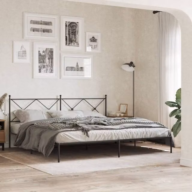 Berkfield Home Metal Bed Frame with Headboard in Black, 200 x 200 cm