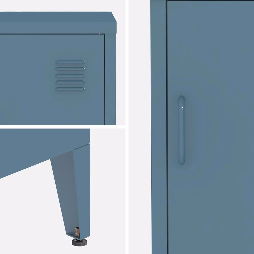 sweeek Pair of Industrial Metal 1-Door Bedside Tables in Matt Blue, W/D/H: 38 x 38 x 55.7 cm – 3