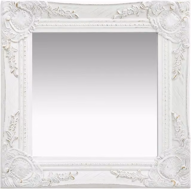 Berkfield Home Antique Baroque Style Floral Wall Mirror, White, W: 40 cm, H: 40 cm