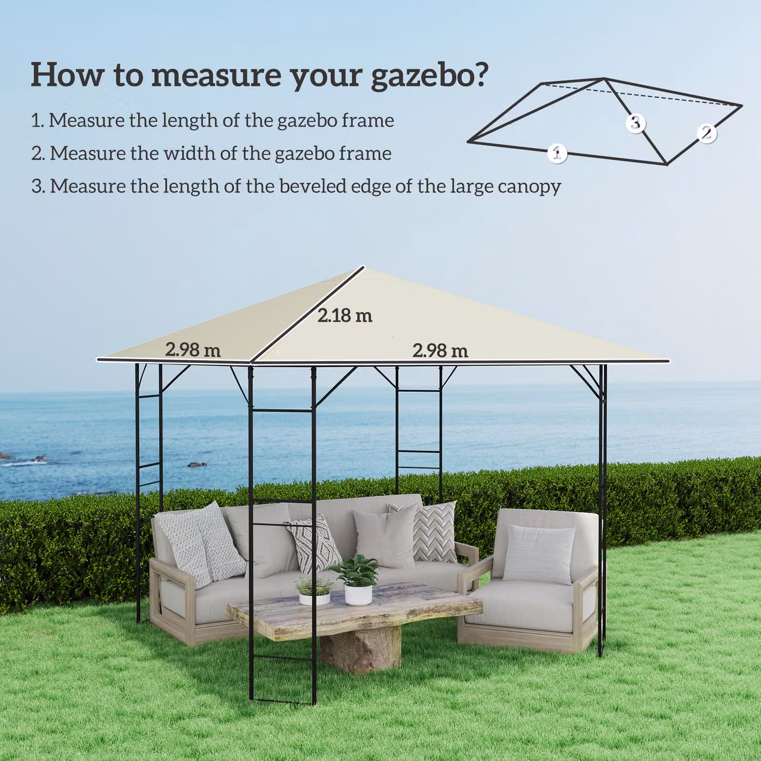 Outsunny Cream Polyester Gazebo Canopy Replacement with UPF 50+ Protection, W x W: 3 x 3 m – 3