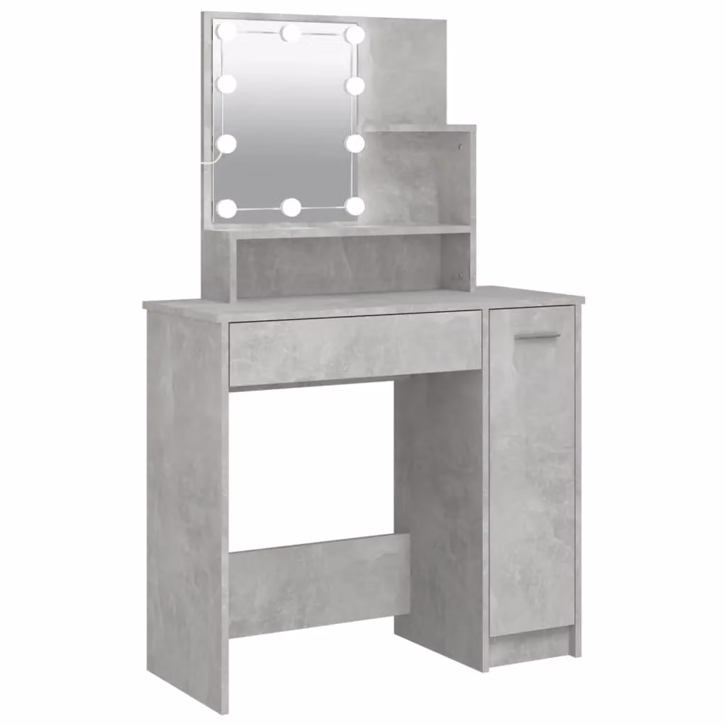 Berkfield Home Modern Dressing Table with Hollywood LED in Concrete Grey, W: 86.5 cm, D: 35 cm, H: 136 cm – 2
