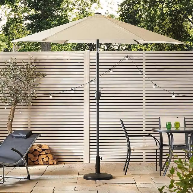 VonHaus Tilting Parasol with Steel Frame and Polyester Canopy in White or Beige, 2.7 m