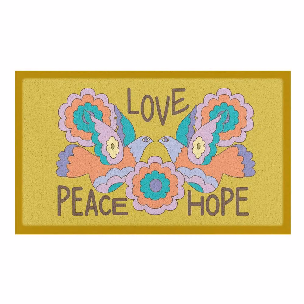 Artsy Mats Elizabeth Olwen Love Peace Hope Indoor/Outdoor Doormat, Yellow, W: 70 cm, D: 40 cm – 2