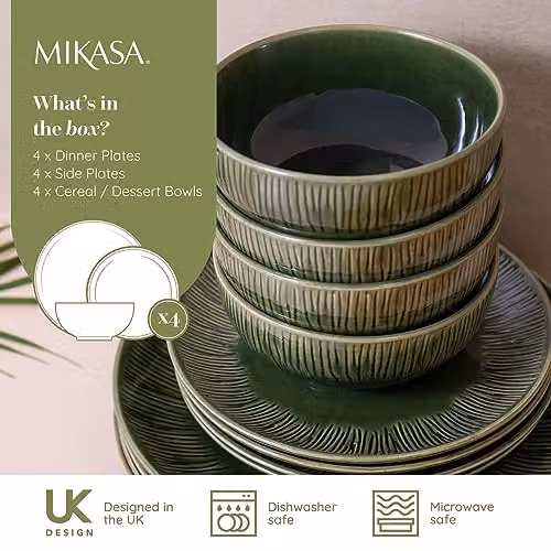 Mikasa Jardin 12-Piece Floral Stoneware Dinner Set in Green – 2