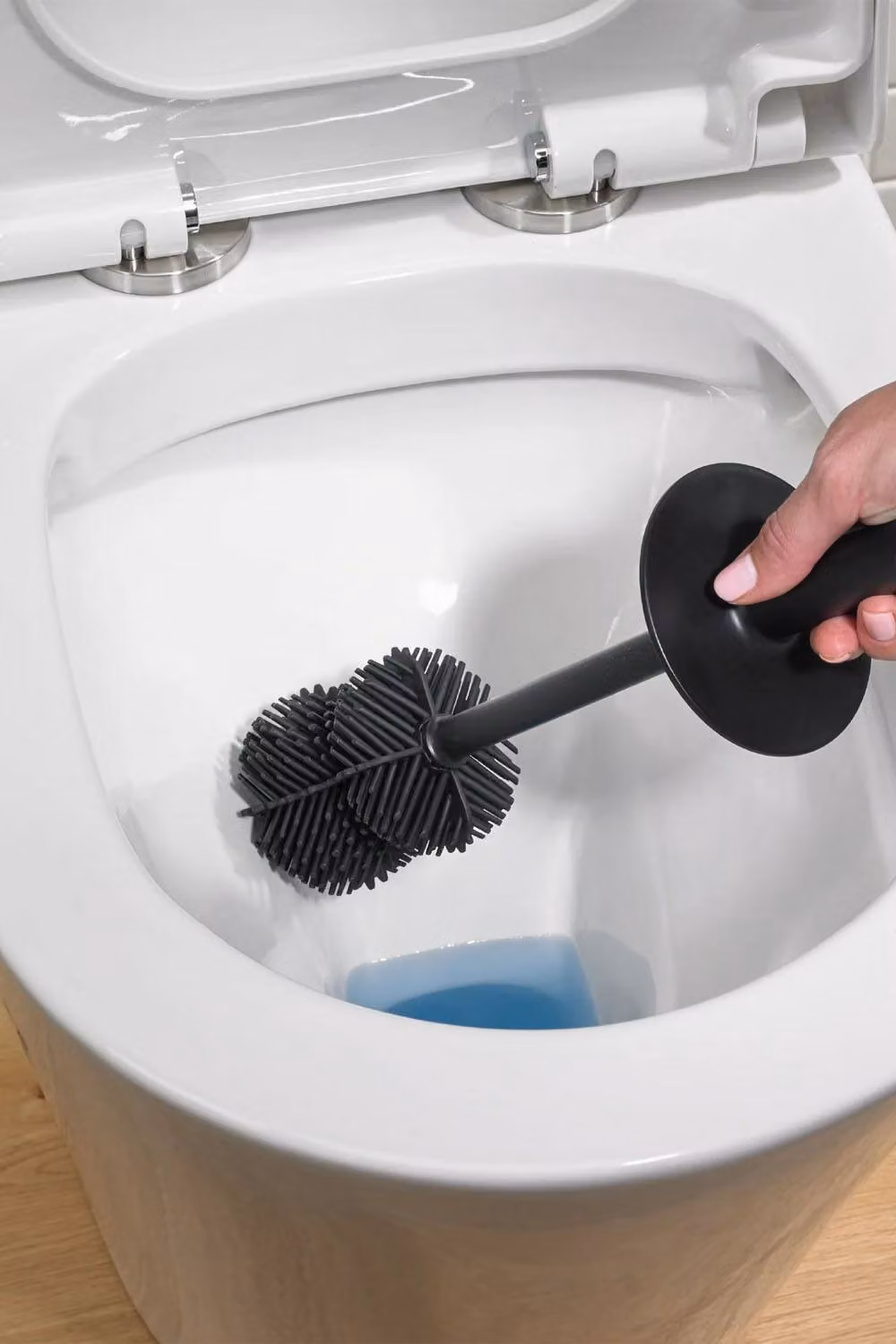 ReBorn Black Freestanding Toilet Brush with 3 Piece Brush Head Set – 3