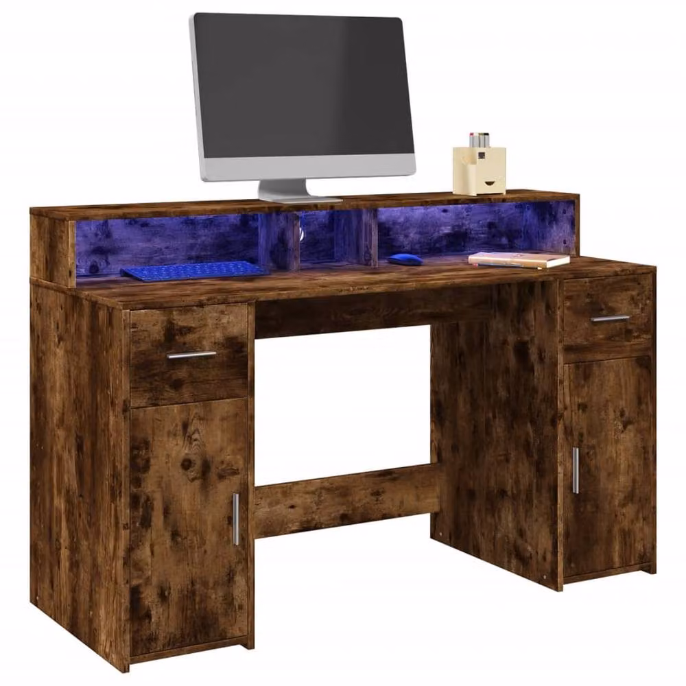 Berkfield Home Soft Gaming Desk with LED Lights in Smoked Oak Brown, W/D/H: 140 x 55 x 91 cm – 2