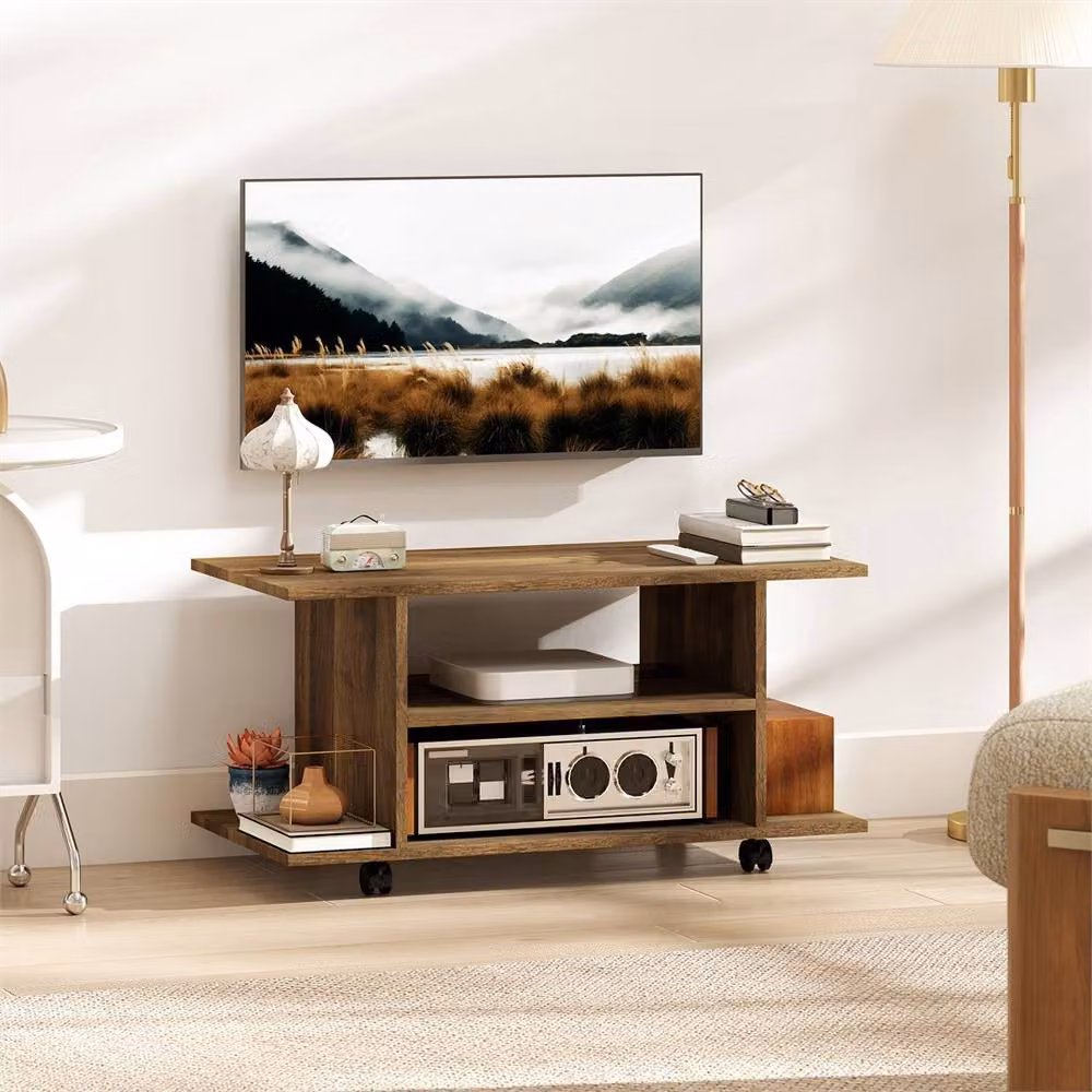 Kelvenix Walnut 3 Tier Mobile Storage Shelves in Brown – 3
