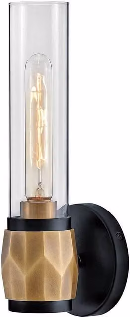 Hinkley Ellison Black and Heritage Brass Bathroom Wall Lamp with Transparent Glass Shade, IP44, E27