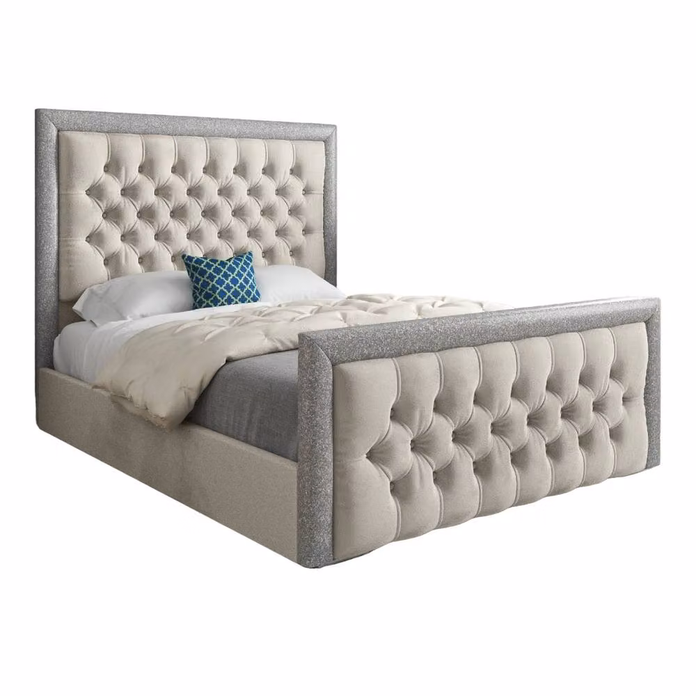 Casani Thorpe Designer Upholstered Velvet Bed Frame in Beige, W/D/H: 90 x 200 x 137 cm – 3