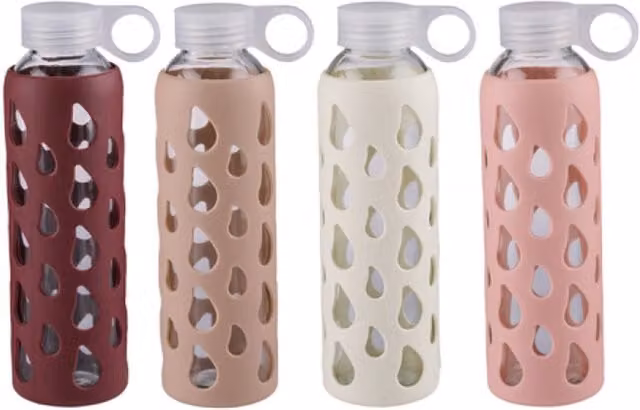 UMKY 4-Piece Set of Multicolour Transparent Glass Drinking Bottles, 500ml per Bottle