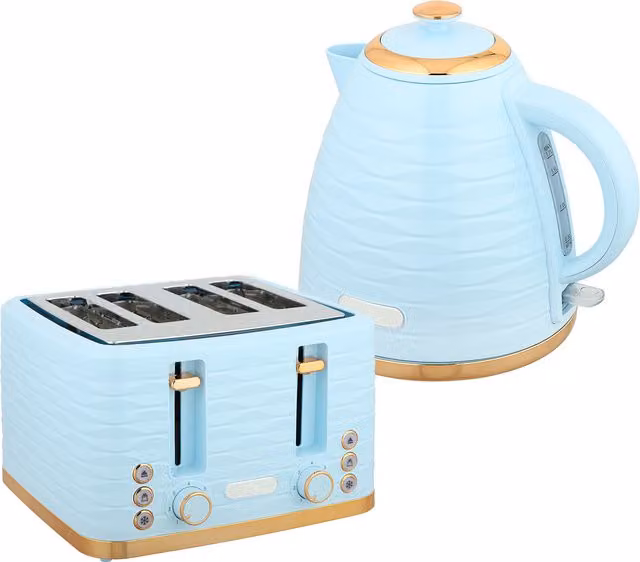 HOMCOM Kettle and 4 Slice Toaster Set, 3000W, 1.7L, Light Blue – 1