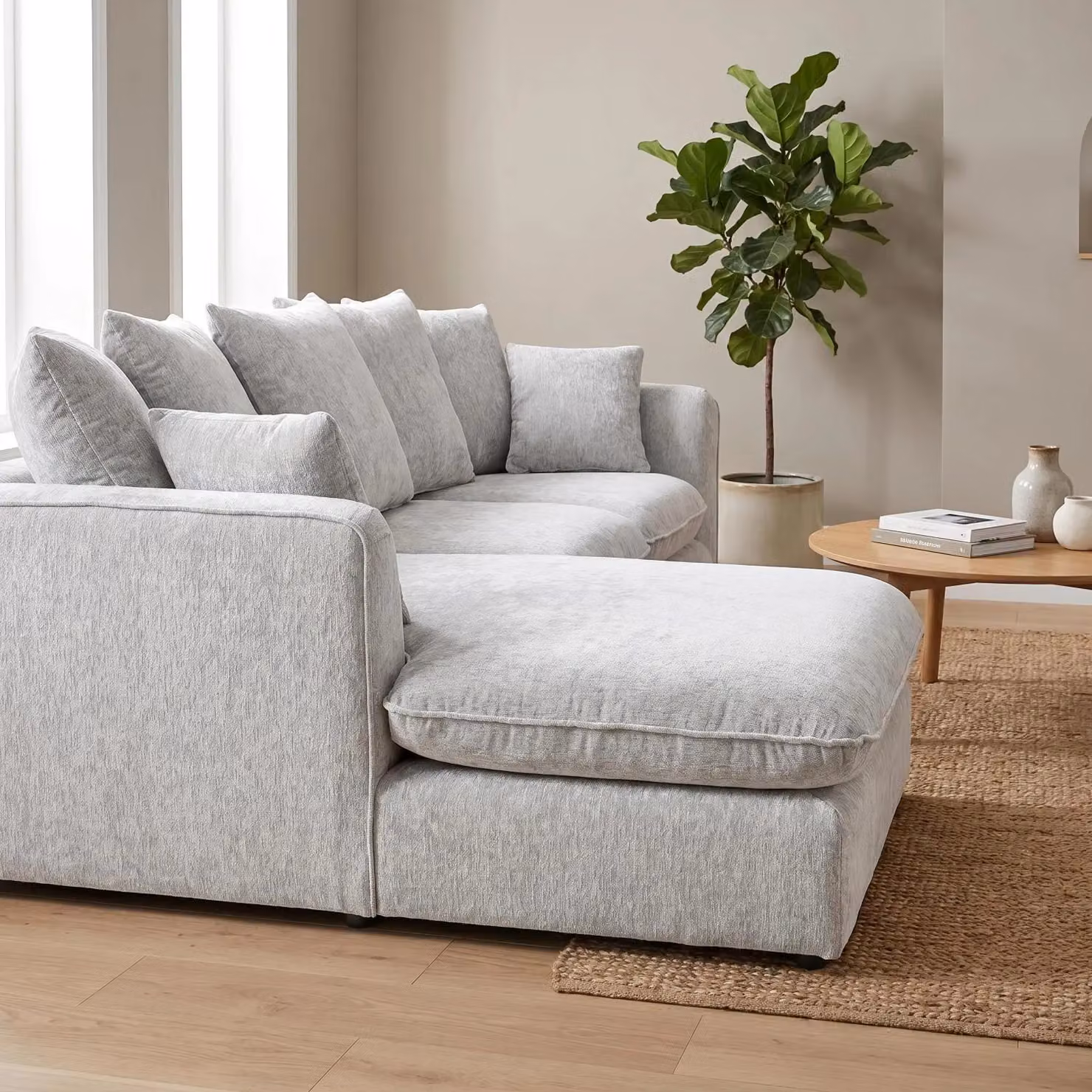 Abakus Direct Lucas Left Facing Corner Sofa in Silver Water Repellent Velvet Chenille – 4