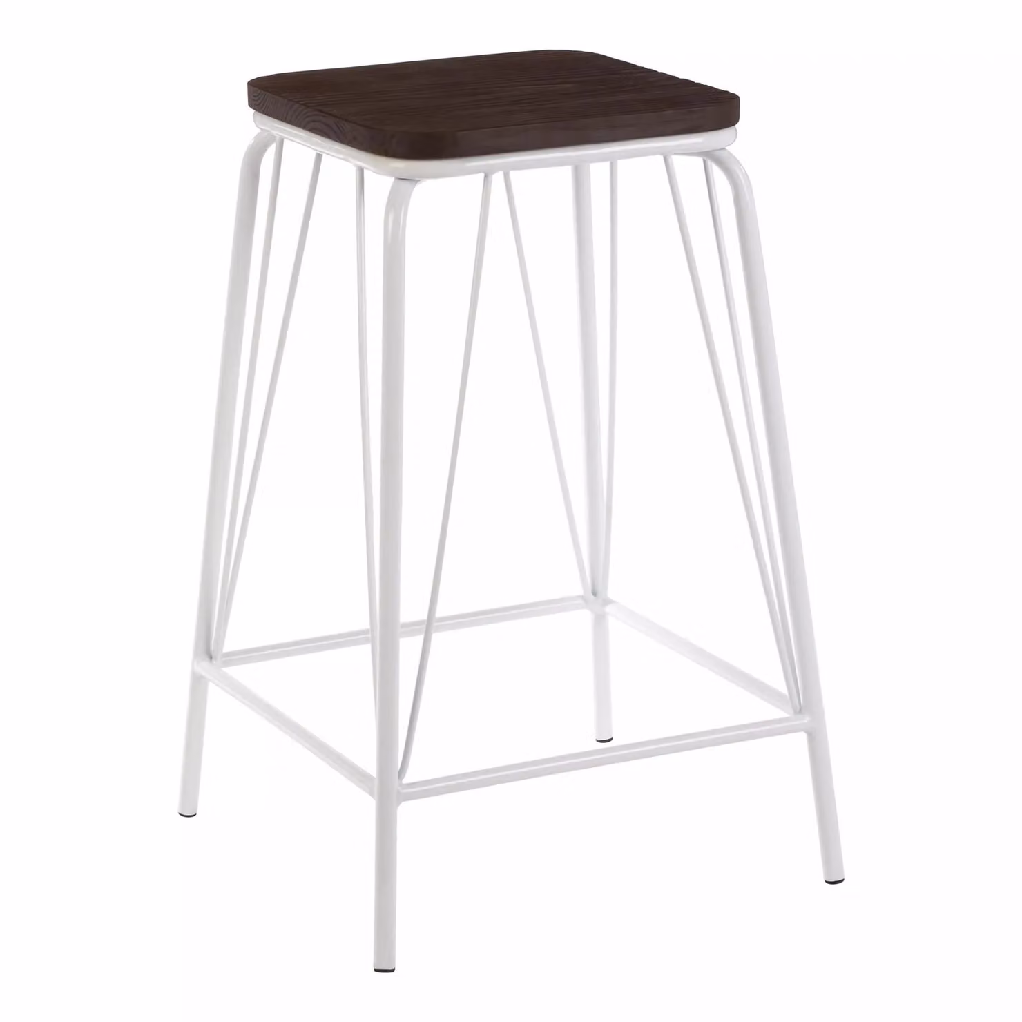 Orsina Industrial Metal and Elm Wood Stool in White and Silver – 2