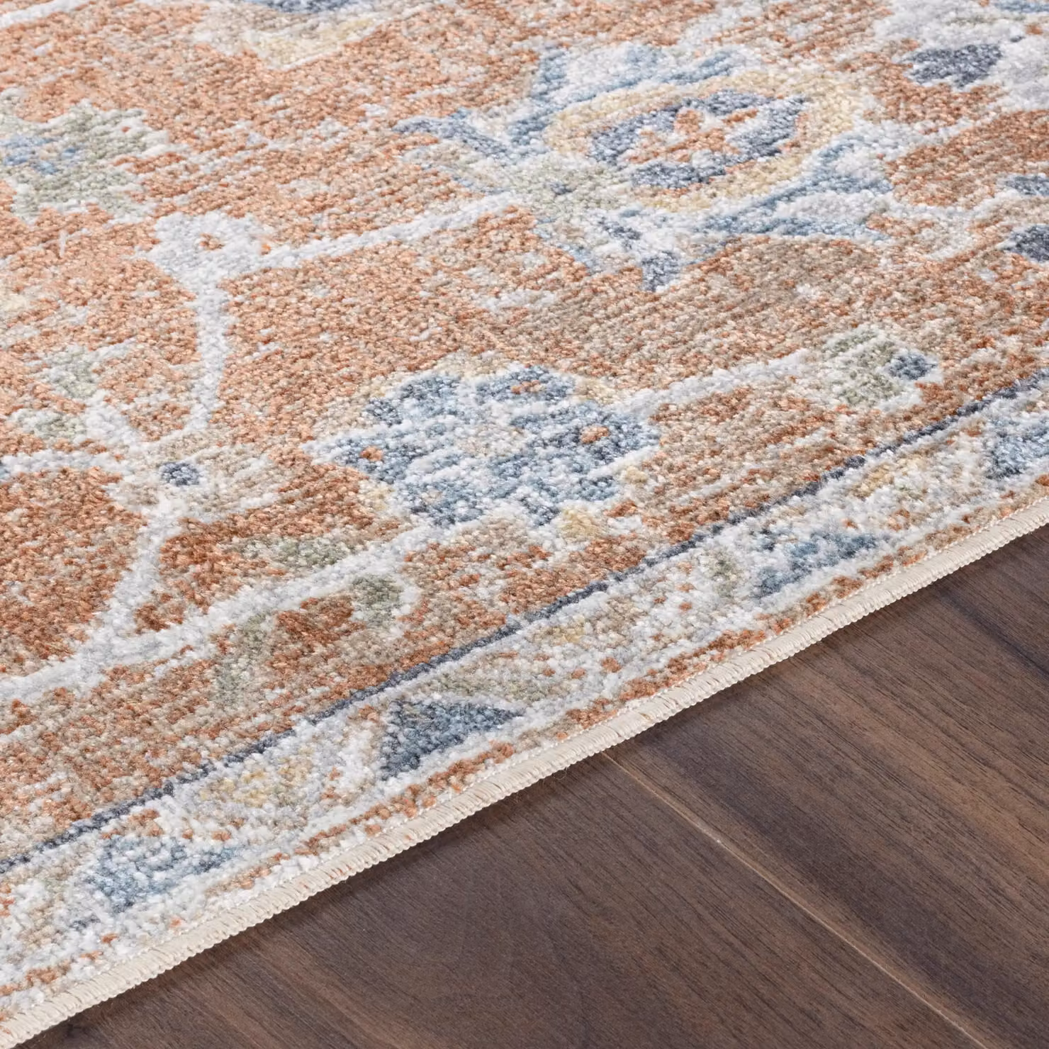 Livabliss Lilian Washable Vintage Boho Living and Dining Room Rug in Brown, Blue and Burnt Orange, W/D/H: 120 x 170 cm – 3