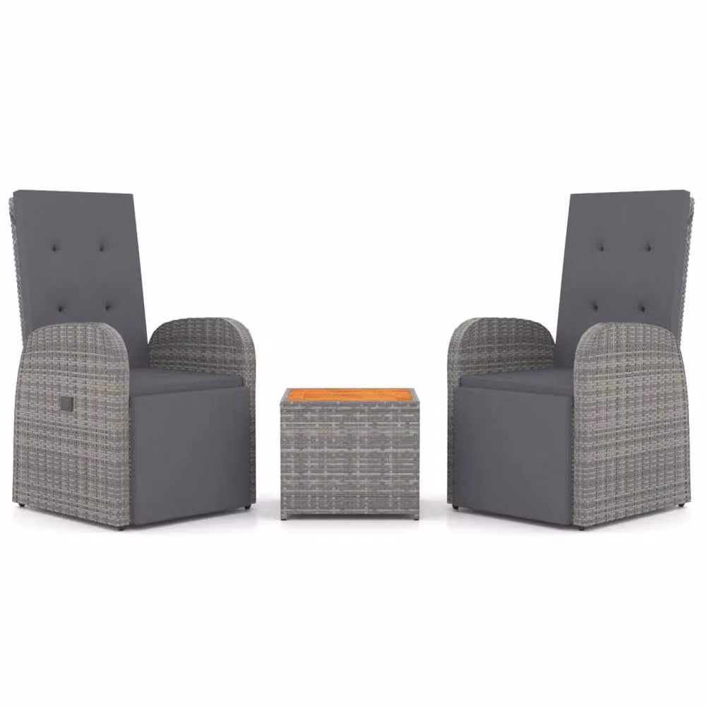 Berkfield Home 3 Piece Grey Poly Rattan and Acacia Wood Garden Lounge Set with Cushions – 2