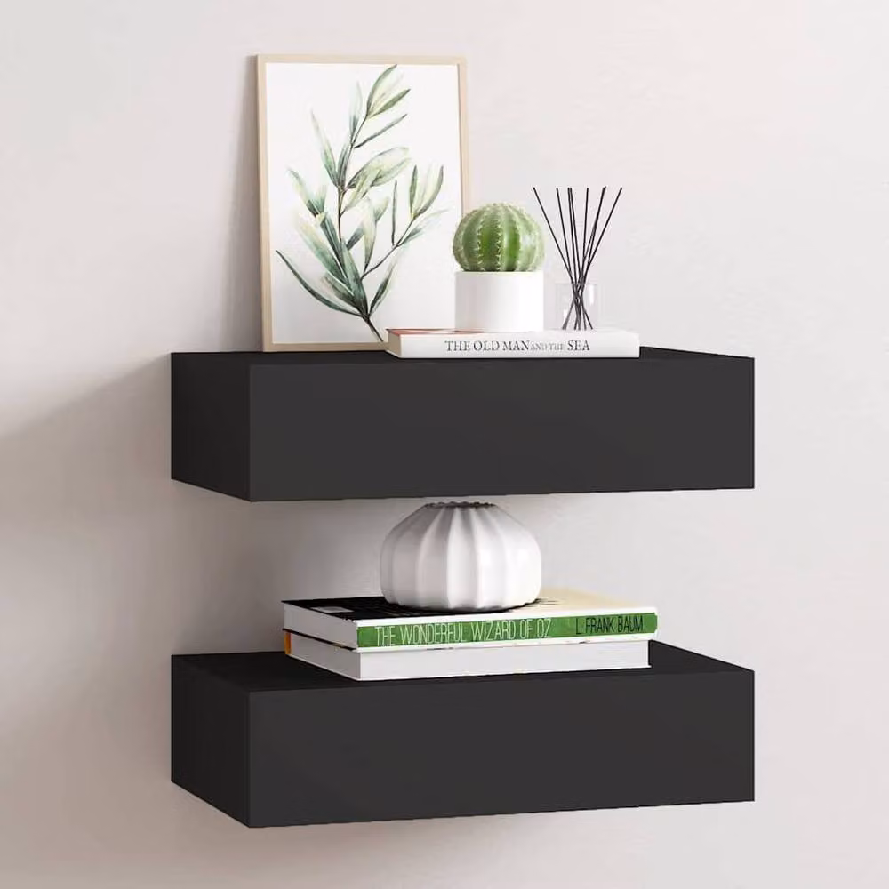 Berkfield Home Wall-mounted Drawer Shelves, 2 Piece Set, Black, W/D/H: 40 x 23.5 x 10 cm – 2