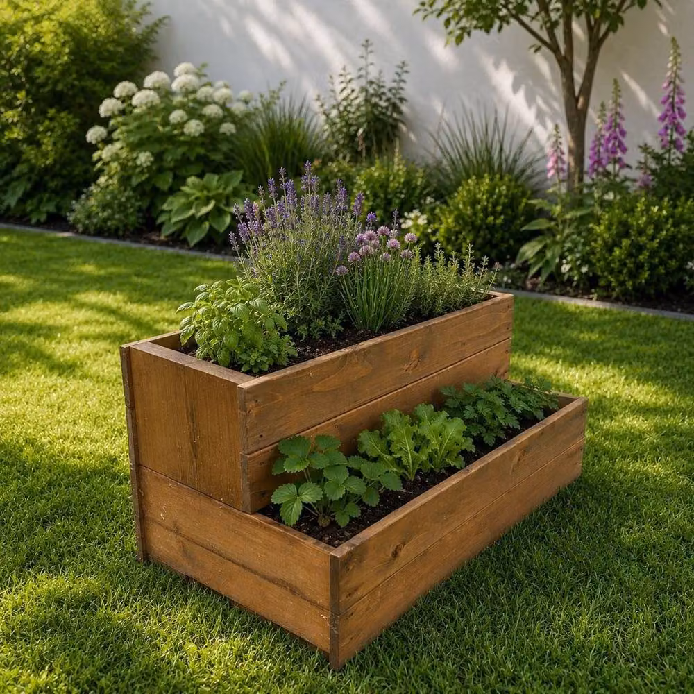 EONLION 2 Tier Rustic Brown Wooden Raised Garden Bed for Flowers, Herbs and Vegetables – 3
