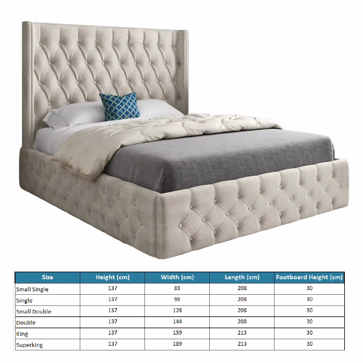 Casani Turin Upholstered Velvet Bed Frame in Beige, W/D/H: 137 x 120 x 128 cm – 4
