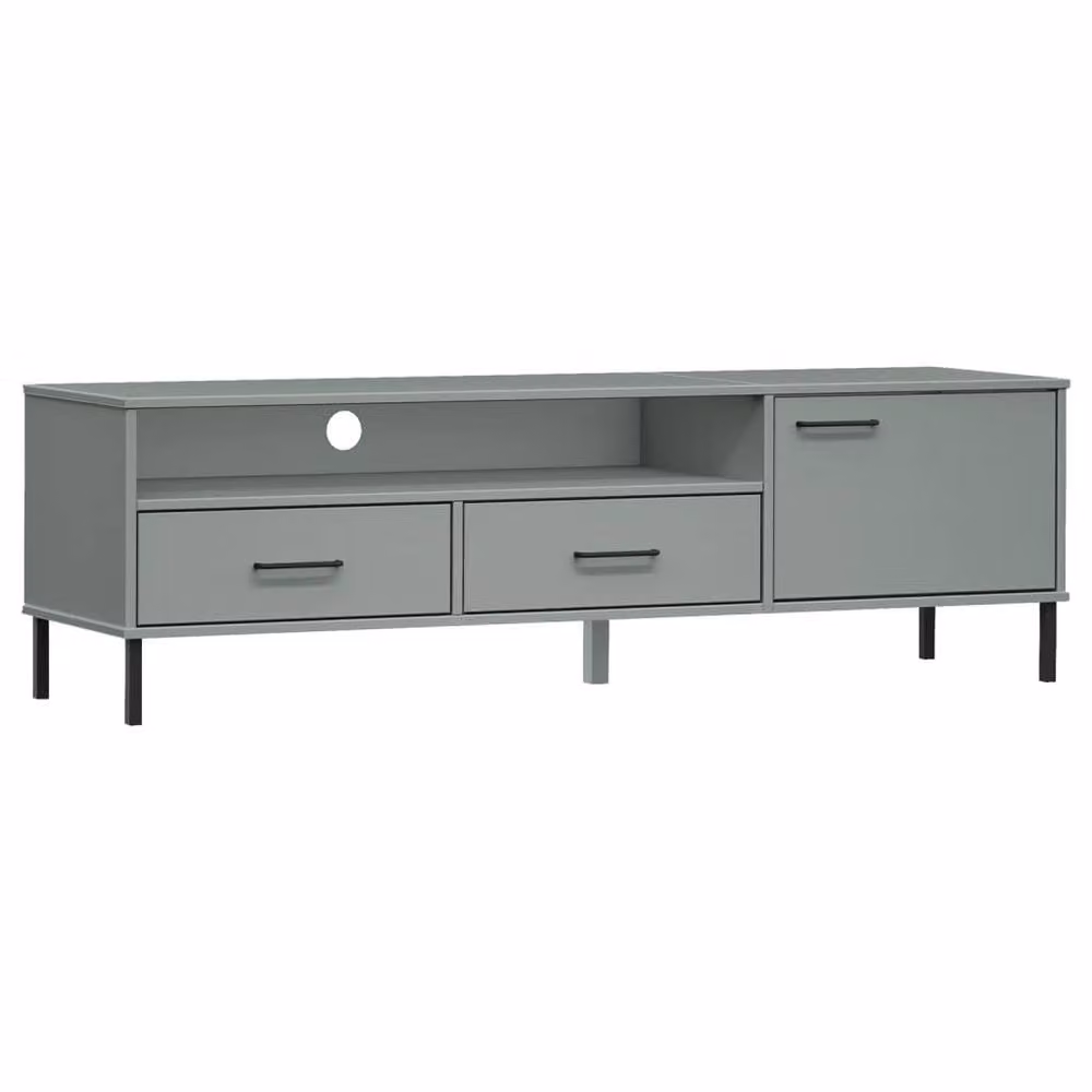 Berkfield Home Oslo Grey Solid Pine Wood TV Cabinet with Metal Legs – 2