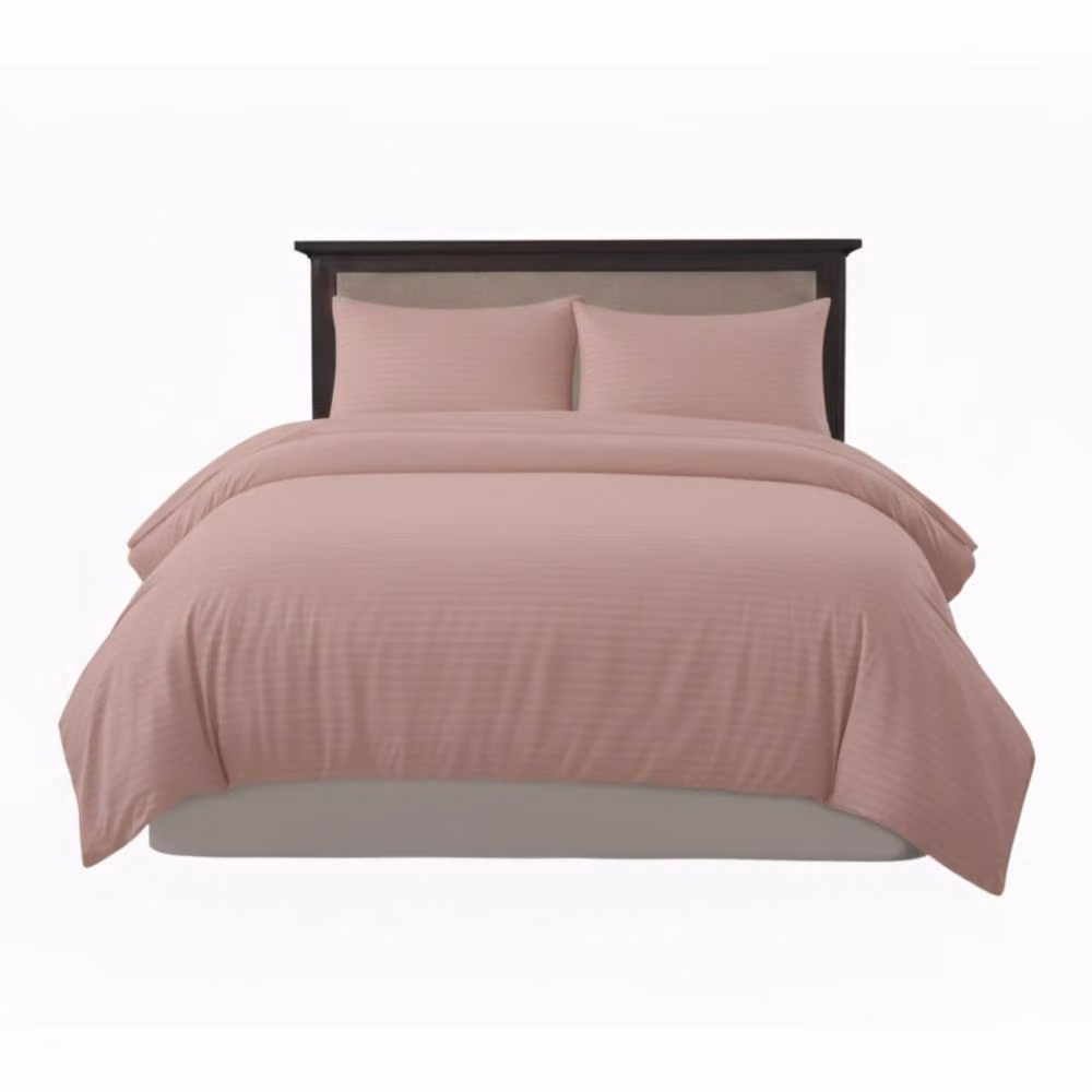 Snug City Pink Embossed Stripe Microfibre Duvet Cover and Pillowcase Set, W: 140 cm, H: 200 cm – 2