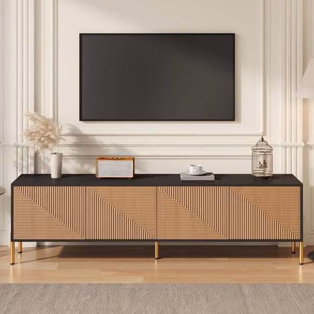 Merax Modern TV Unit in Brown with Gold Metal Legs and Media Compartments, W: 179 cm, D: 35 cm, H: 53.5 cm – 1