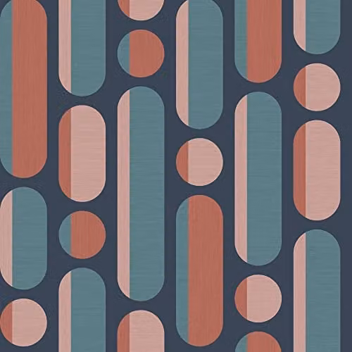 Envy Morse Geometric Wallpaper in Coral, Blue and Multicolour, Roll Size: W: 52 cm, H: 10 m