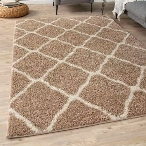 THE RUGS Modern Moroccan Shaggy Area Rug, Beige and White, W: 240 cm, D: 340 cm, H: 30 cm