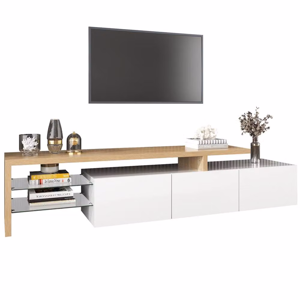 HomeTouch Modern White High Gloss Wooden TV Unit with Integrated LED Lighting W: 160 cm, D: 42 cm, H: 39 cm – 3