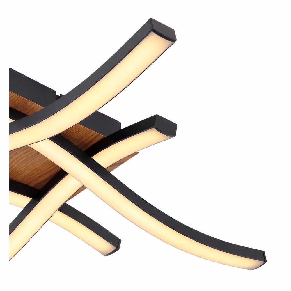 Netlighting Evita Integrated LED Semi Flush Ceiling Light in Black and Wood with 4x 3000K Warm White LEDs – 2