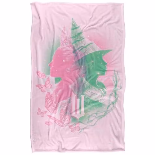 Trevco Wicked Pink and Green Glinda and Elphaba Portrait Fleece Blanket – 1